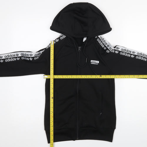 Adidas Women Black Full Zip Hoodie Size 8 Polyester Hooded