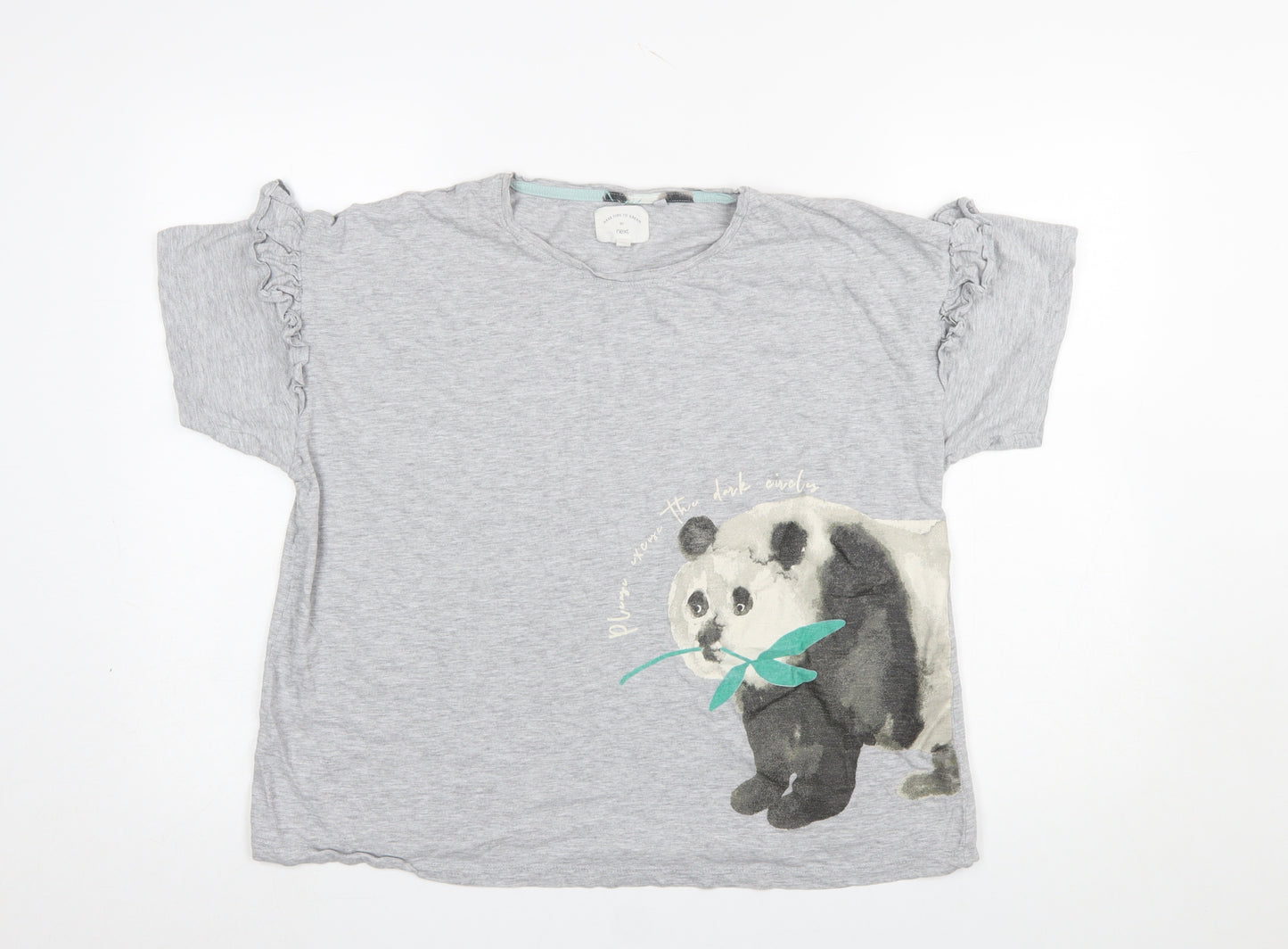Next Women’s Grey Panda Print Ruffle Sleeve T-Shirt Size L