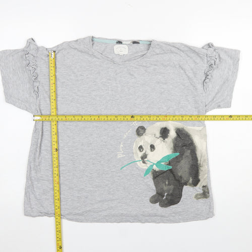 Next Women’s Grey Panda Print Ruffle Sleeve T-Shirt Size L