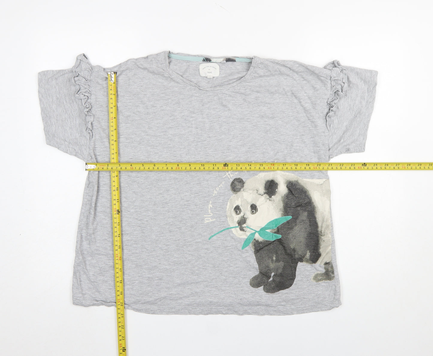 Next Women’s Grey Panda Print Ruffle Sleeve T-Shirt Size L