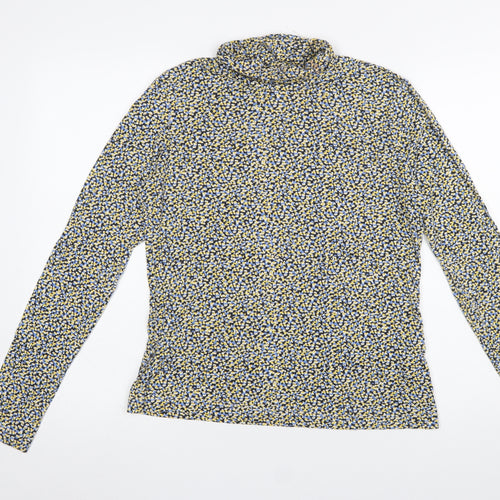 H&M Women's Multicoloured Floral Roll Neck Long Sleeve Jersey Top Size L