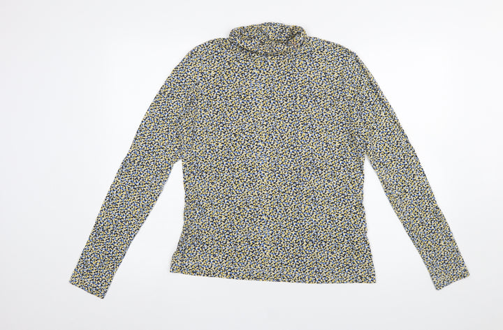 H&M Women's Multicoloured Floral Roll Neck Long Sleeve Jersey Top Size L