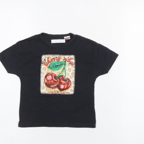 ZARA Girls Black Cherry Vibes Graphic Cotton T-Shirt 3 Years