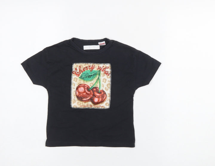 ZARA Girls Black Cherry Vibes Graphic Cotton T-Shirt 3 Years
