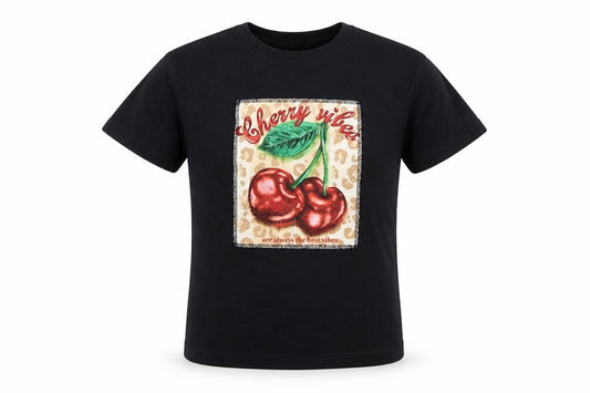 Zara Girls Black Cherry Vibes Graphic Cotton T-Shirt 3 Years