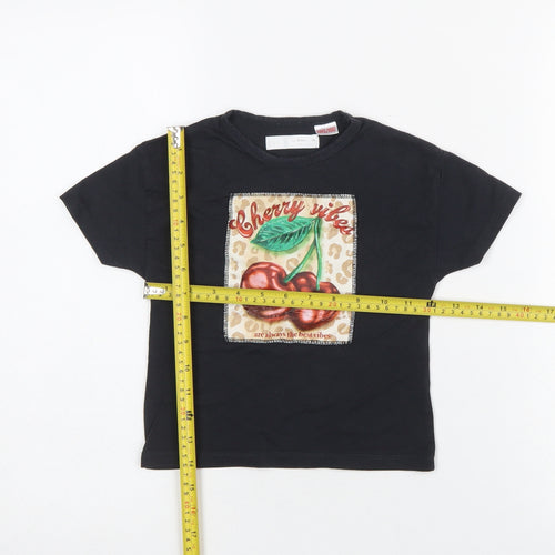ZARA Girls Black Cherry Vibes Graphic Cotton T-Shirt 3 Years