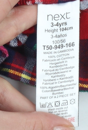 Next Girls Red Checked Flannel Pyjama Pants 3-4 Years