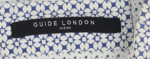 Guide London Men's Blue Geometric Slim Fit Long Sleeve Cotton Shirt Size L