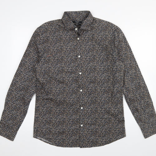 Jack & Jones Men's Blue Floral Slim Fit Long Sleeve Button-Up Shirt Size L