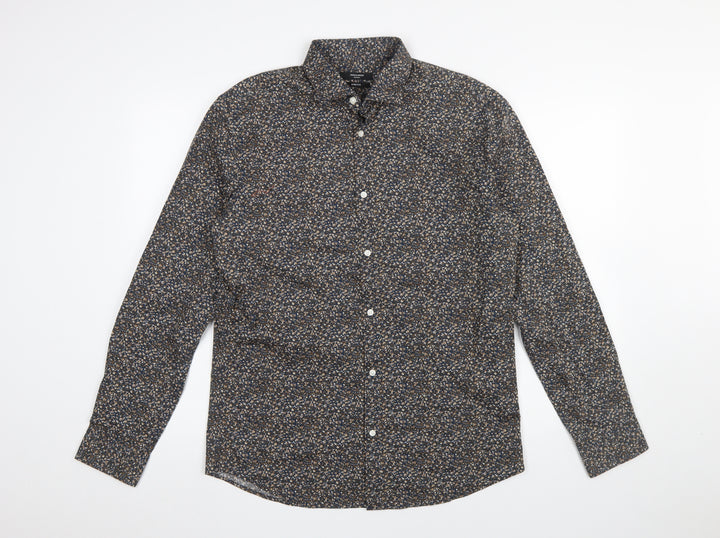 Jack & Jones Men's Blue Floral Slim Fit Long Sleeve Button-Up Shirt Size L