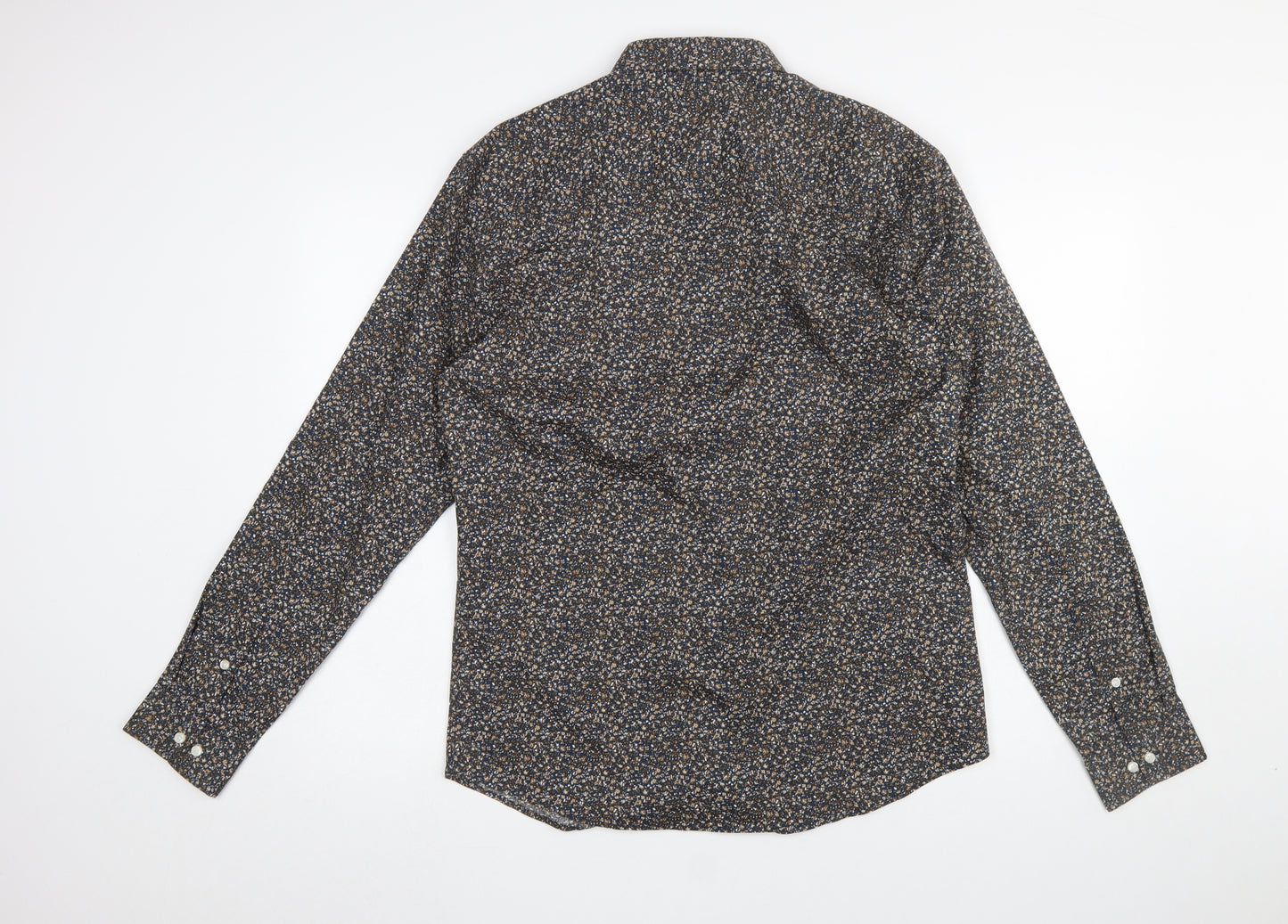 Jack & Jones Men's Blue Floral Slim Fit Long Sleeve Button-Up Shirt Size L