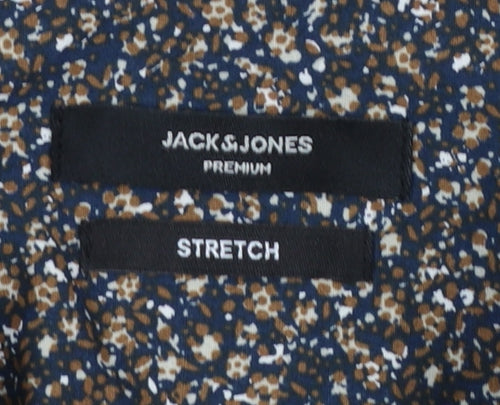 Jack & Jones Men's Blue Floral Slim Fit Long Sleeve Button-Up Shirt Size L