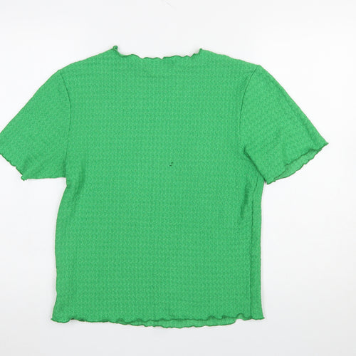 NEXT Women Green Short Sleeve Textured Stretch T-Shirt UK 14