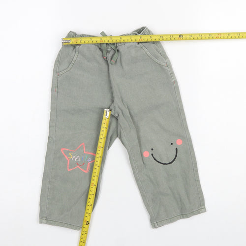 Next Girls Green Smiley Star Jogger Trousers 2-3 Years Cotton