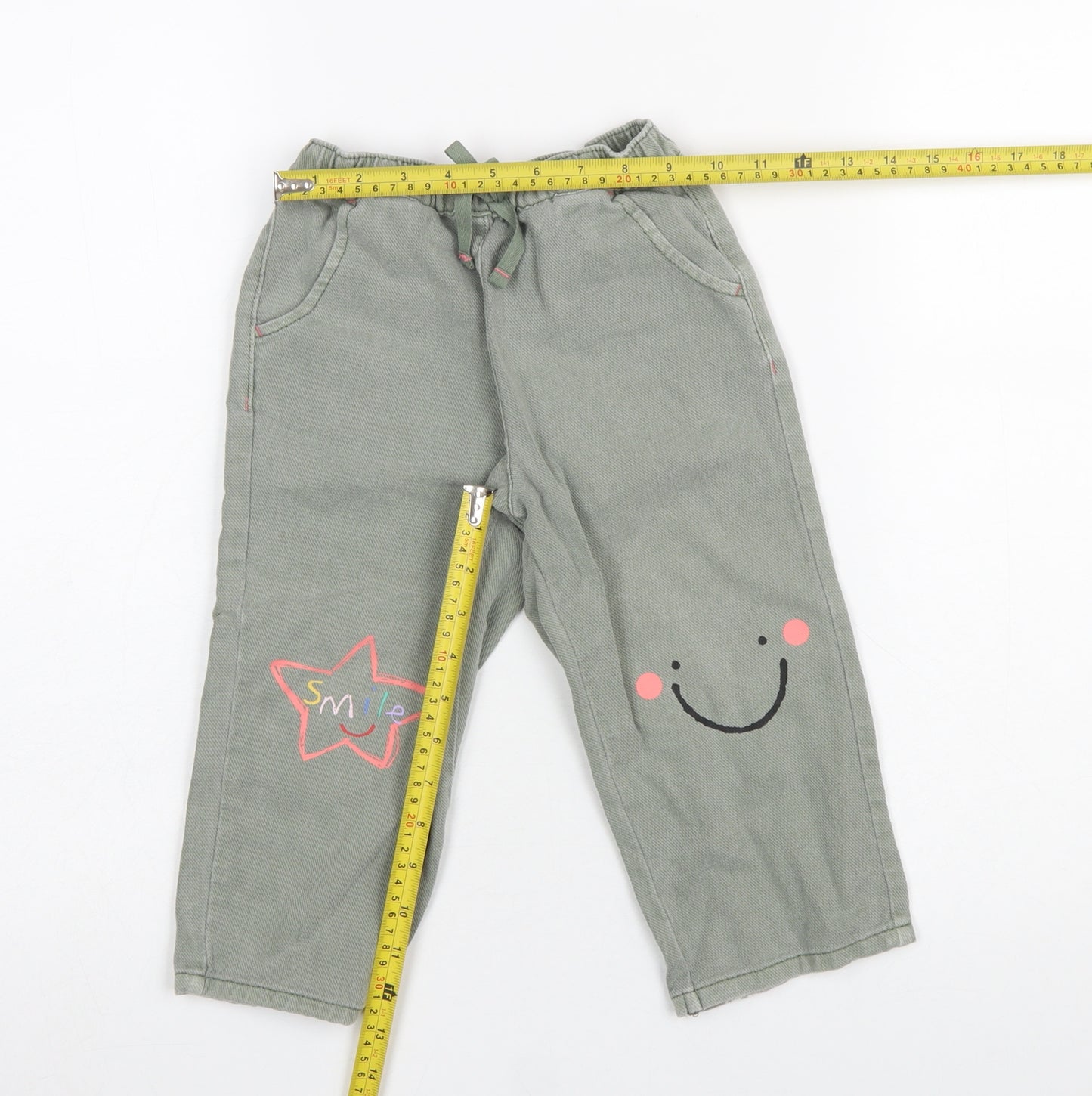 Next Girls Green Smiley Star Jogger Trousers 2-3 Years Cotton