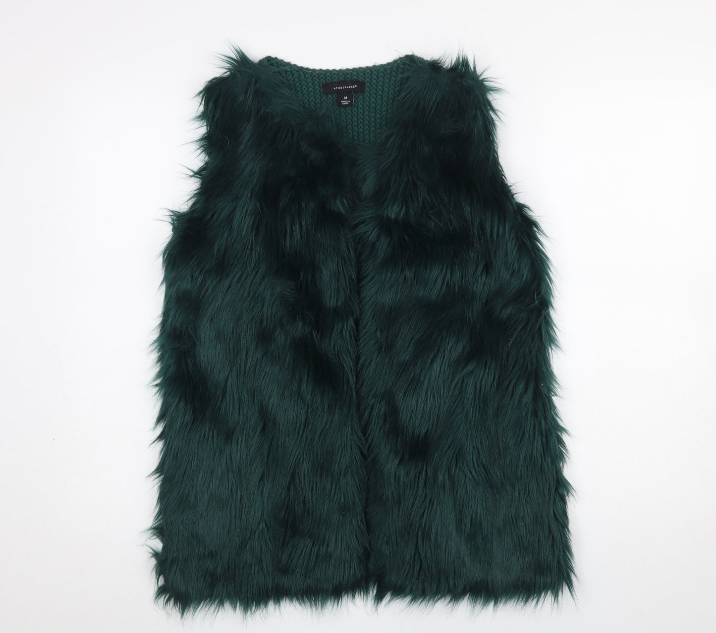 Atmosphere Women Green Faux Fur Knit Waistcoat Size M Classic Style