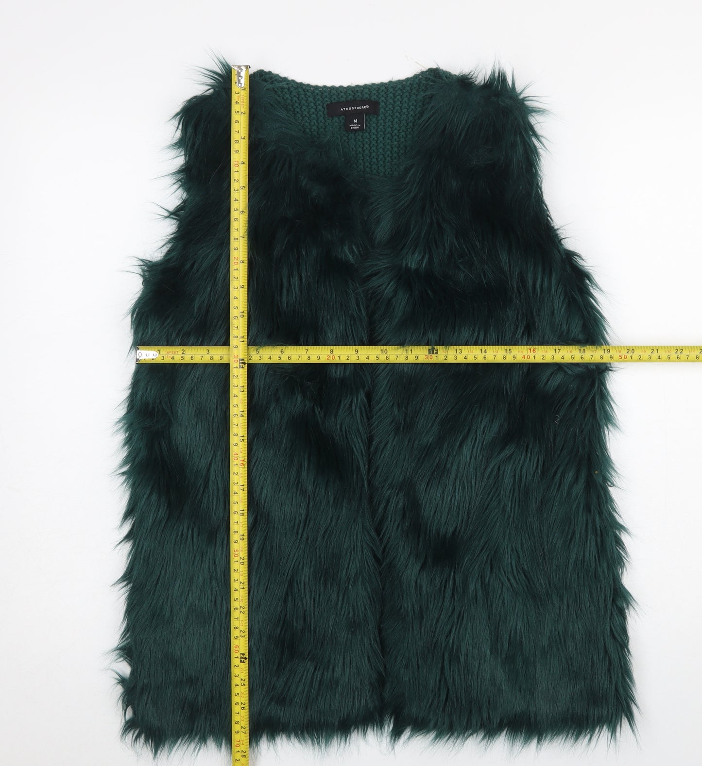 Atmosphere Women Green Faux Fur Knit Waistcoat Size M Classic Style