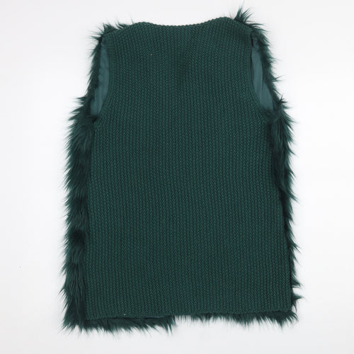 Atmosphere Women Green Faux Fur Knit Waistcoat Size M Classic Style