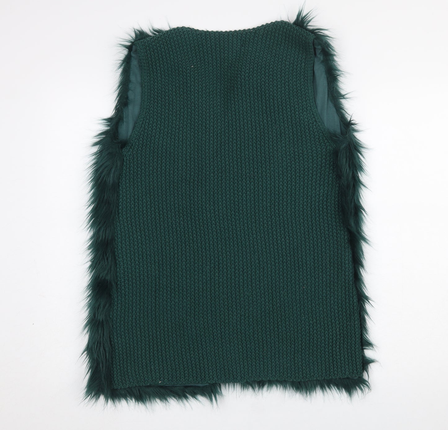 Atmosphere Women Green Faux Fur Knit Waistcoat Size M Classic Style