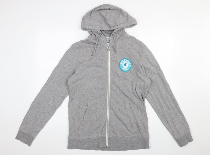 Jack & Jones Men's Grey Full Zip Hoodie Medium Cotton Blend
