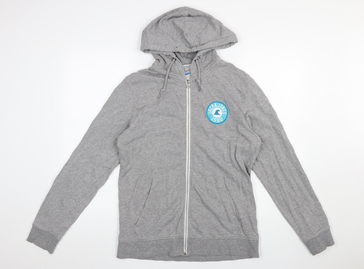 Jack & Jones Men's Grey Full Zip Hoodie Medium Cotton Blend