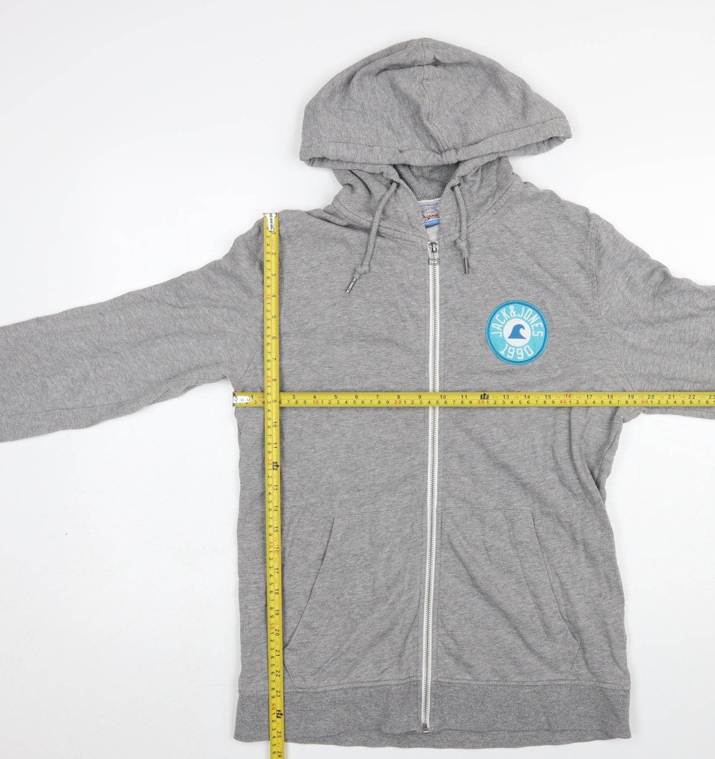 Jack & Jones Men's Grey Full Zip Hoodie Medium Cotton Blend