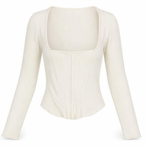 Stradivarius Women’s Ivory Long Sleeve Cropped Knit Blouse Size S