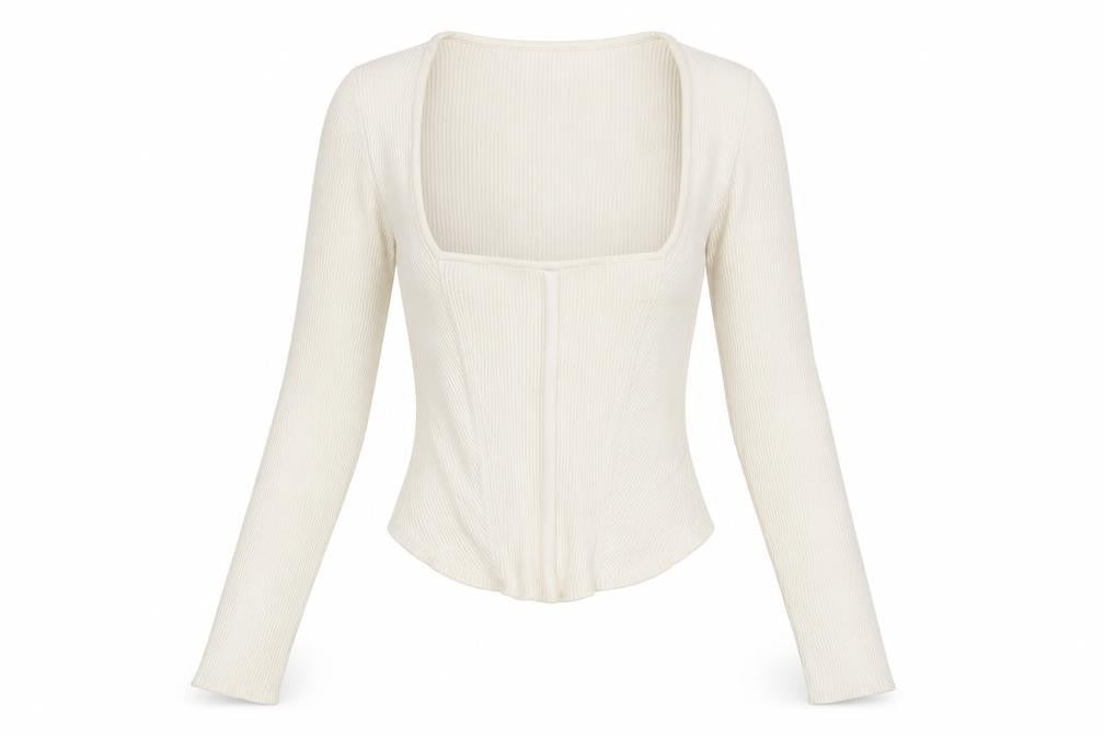 Stradivarius Women’s Ivory Long Sleeve Cropped Knit Blouse Size S