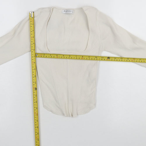 Stradivarius Women’s Ivory Long Sleeve Cropped Knit Blouse Size S