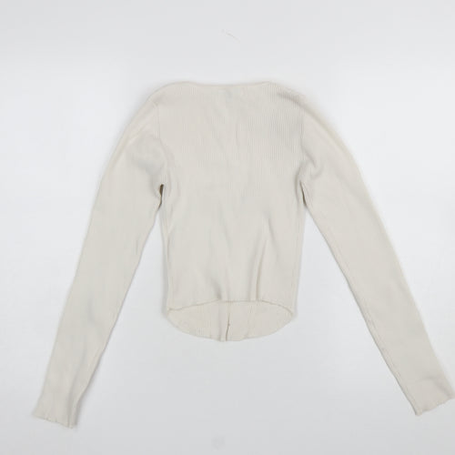 Stradivarius Women’s Ivory Long Sleeve Cropped Knit Blouse Size S