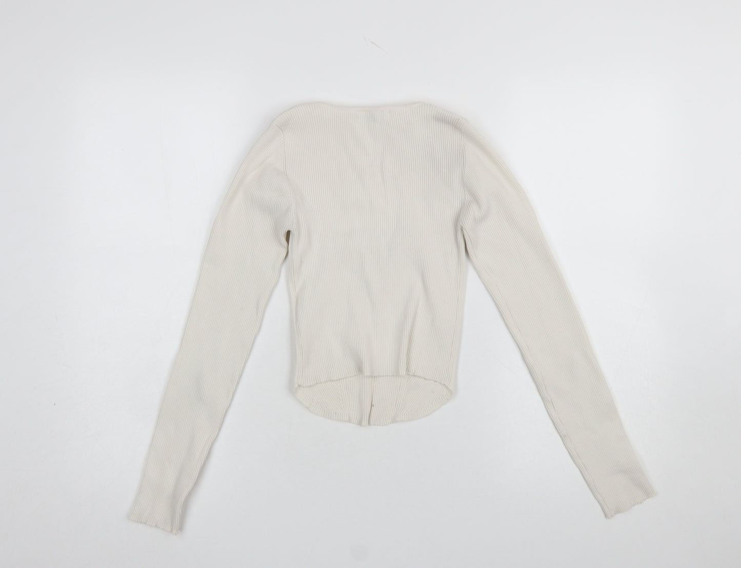Stradivarius Women’s Ivory Long Sleeve Cropped Knit Blouse Size S