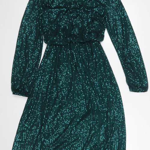 Kyla Women's Green Sequin Long Sleeve Fit & Flare Party Dress Size S