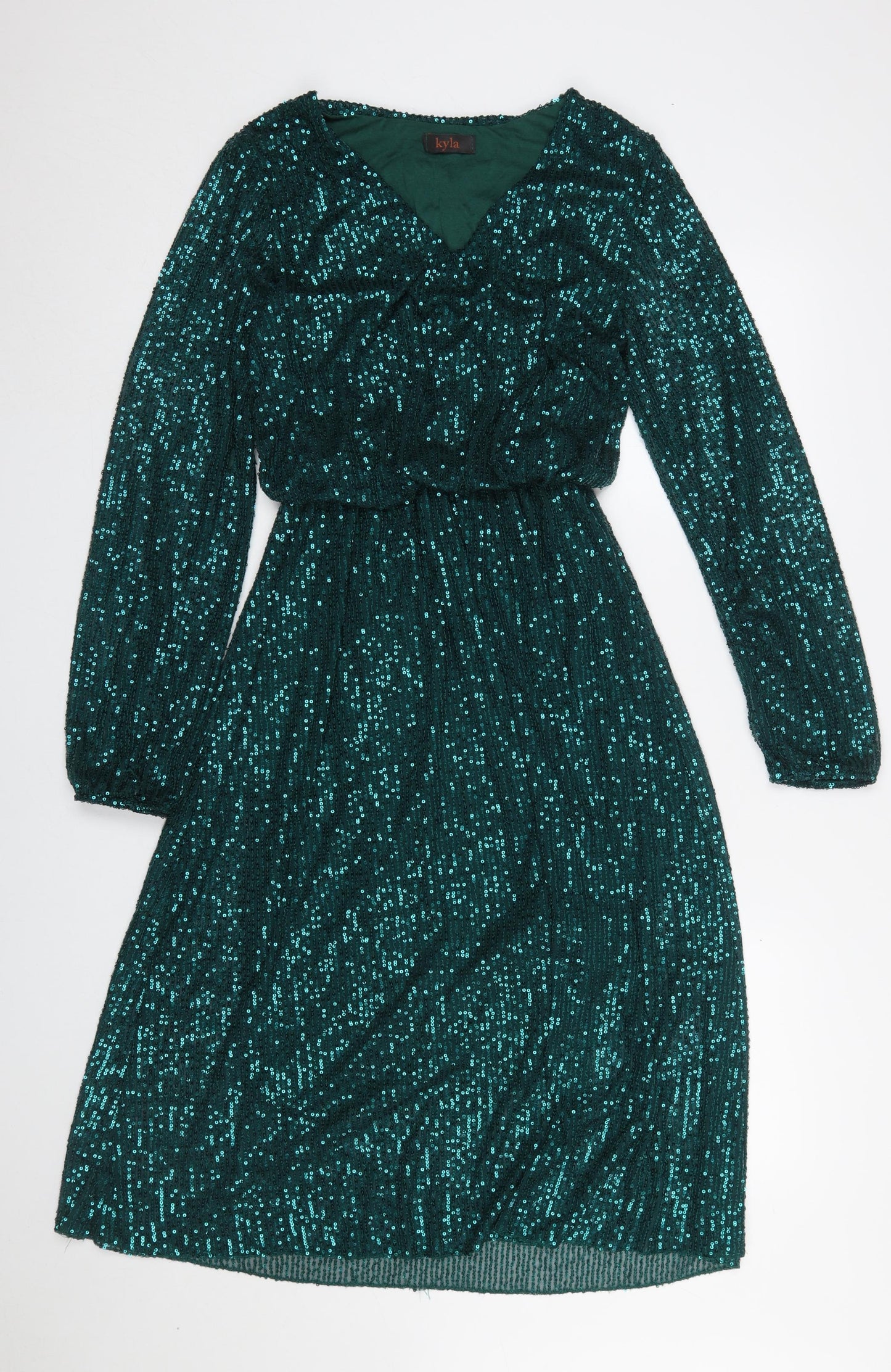 Kyla Women's Green Sequin Long Sleeve Fit & Flare Party Dress Size S