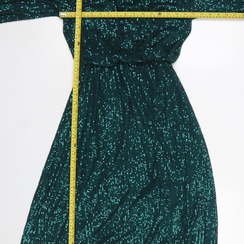 Kyla Women's Green Sequin Long Sleeve Fit & Flare Party Dress Size S