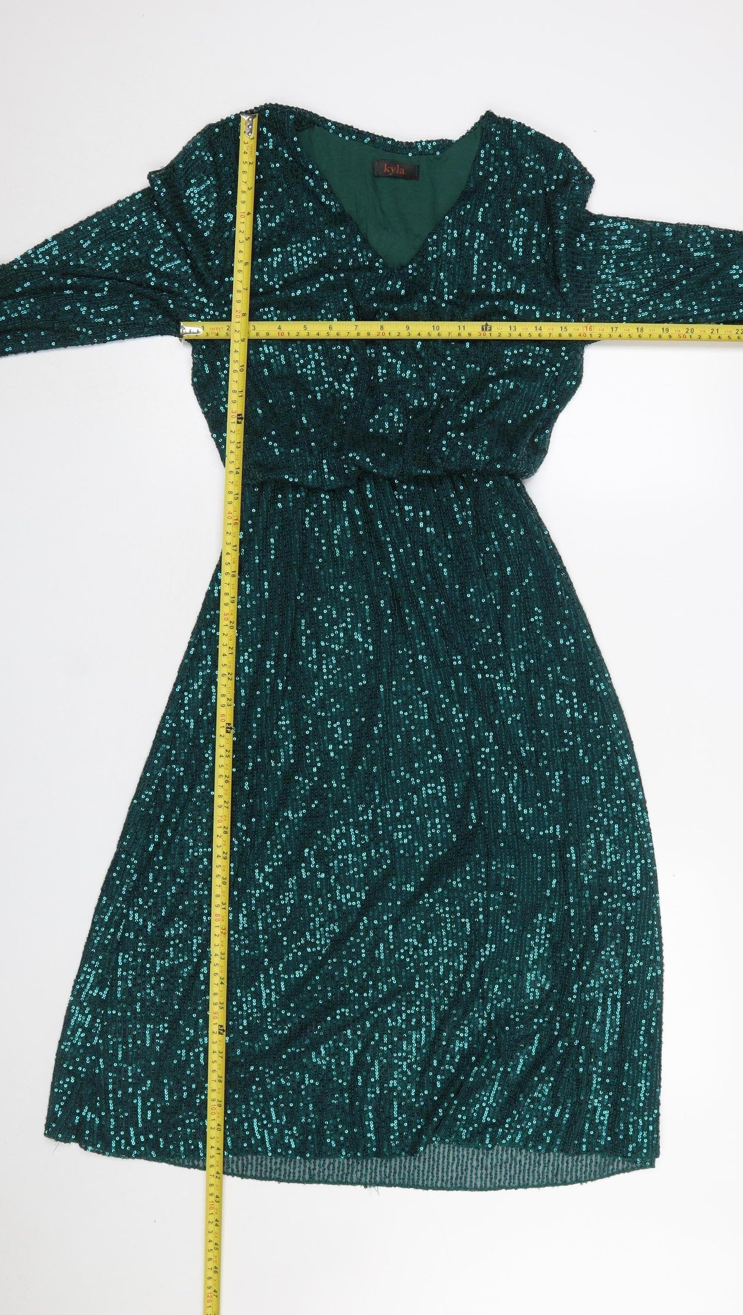 Kyla Women's Green Sequin Long Sleeve Fit & Flare Party Dress Size S
