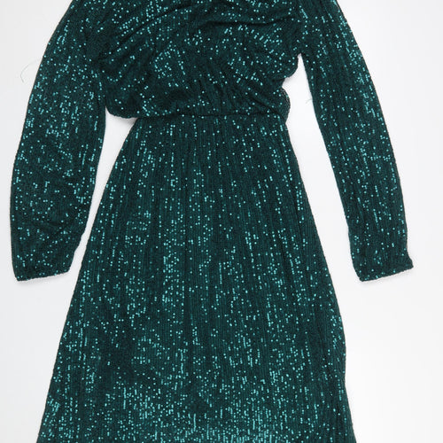 Kyla Women's Green Sequin Long Sleeve Fit & Flare Party Dress Size S