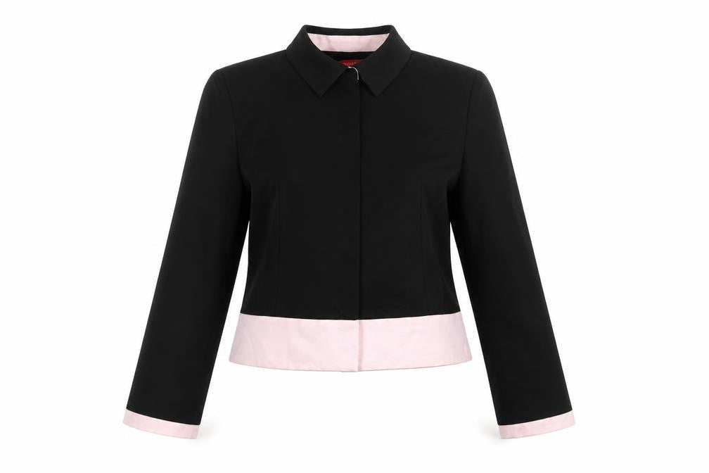 Front view of Alain Manoukian Women's Black & Pink Cropped Blazer, size 14