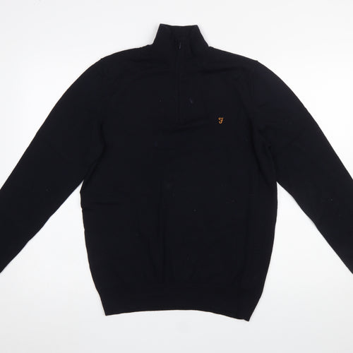 Farah Men's Black Merino Wool 1/4 Zip Jumper M