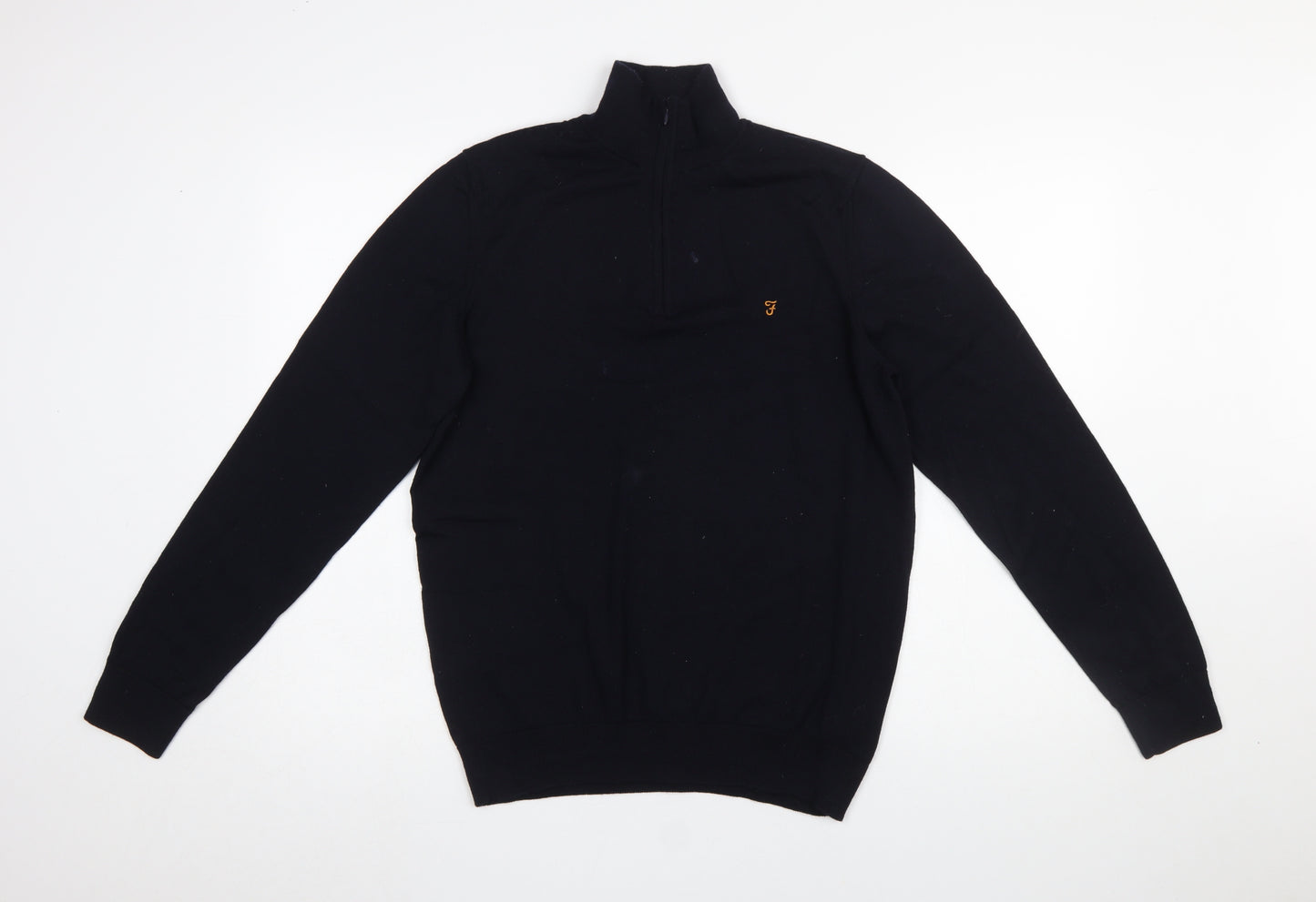 Farah Men's Black Merino Wool 1/4 Zip Jumper M