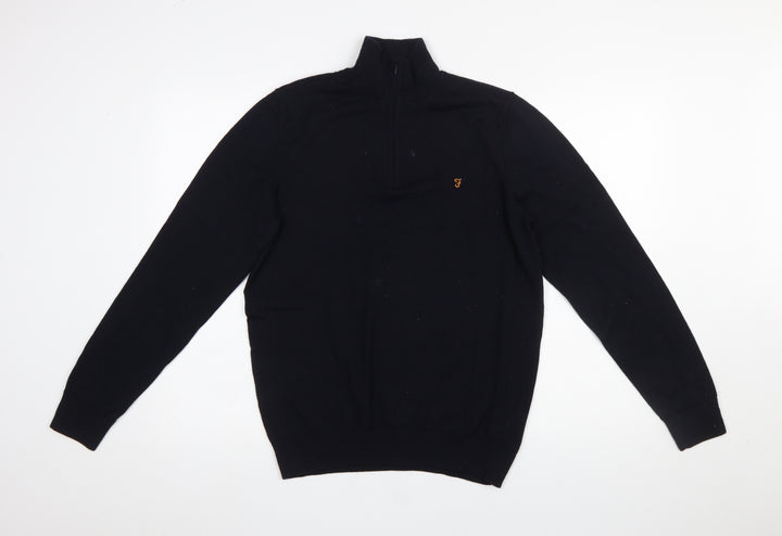 Farah Men's Black Merino Wool 1/4 Zip Jumper M