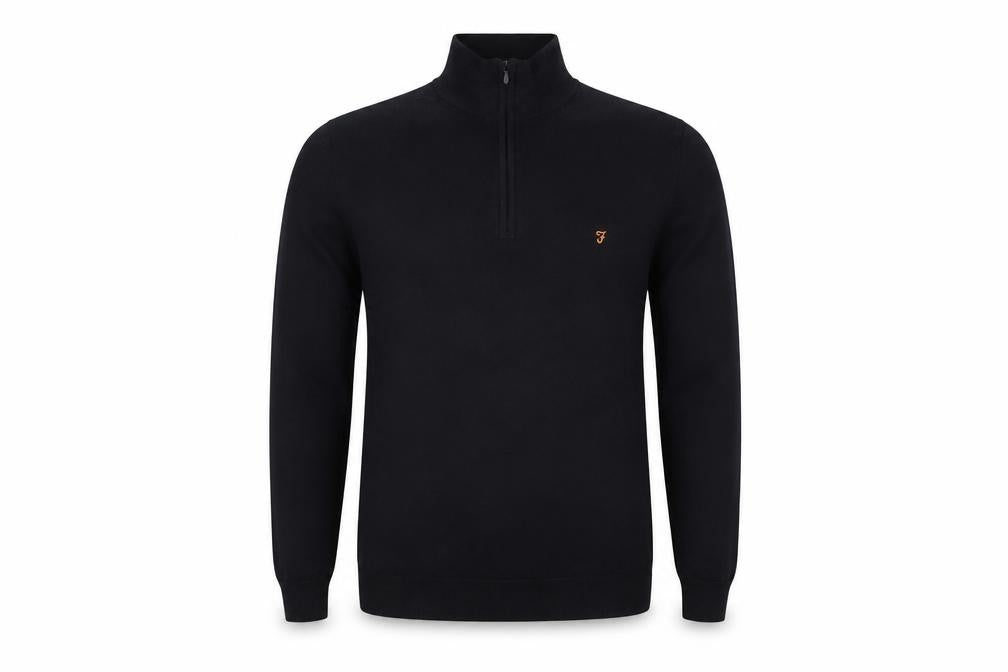 Front view of Farah Men's Black Merino Wool 1/4 Zip Jumper M