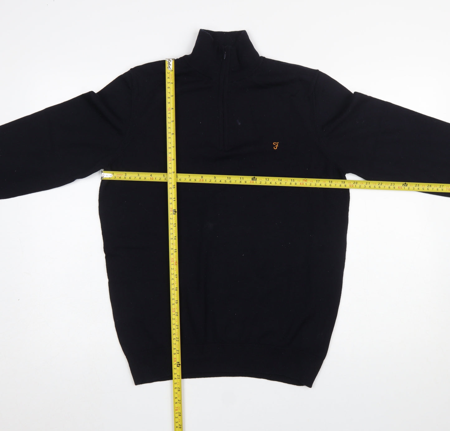 Farah Men's Black Merino Wool 1/4 Zip Jumper M