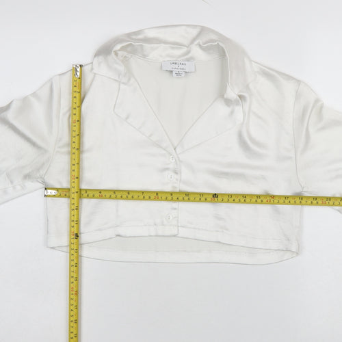 Labelrail Women’s White Cropped Satin Blouse UK 8 Long Sleeve Classic