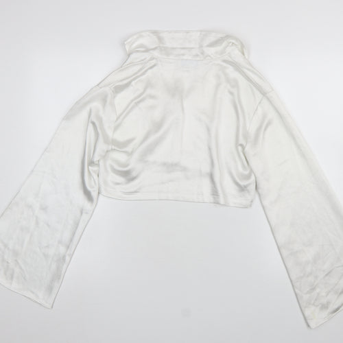 Labelrail Women’s White Cropped Satin Blouse UK 8 Long Sleeve Classic