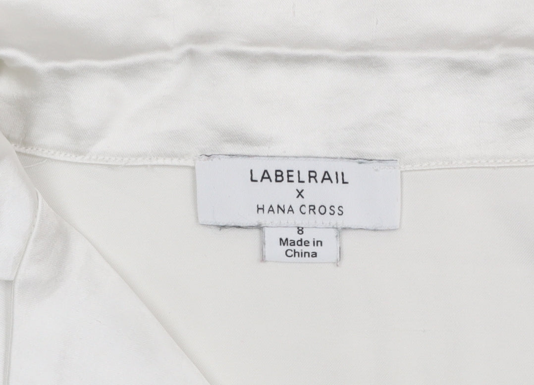 Labelrail Women’s White Cropped Satin Blouse UK 8 Long Sleeve Classic