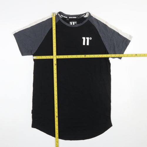11 Degrees Men's Black Colourblock Slim Fit T-Shirt Size S
