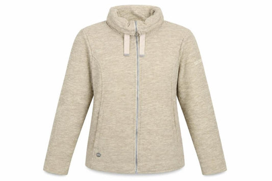 Front view of Regatta women’s beige softshell outdoor jacket, size UK 12