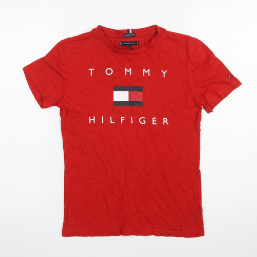 Tommy Hilfiger Boys Red Organic Cotton Logo T-Shirt Size 152