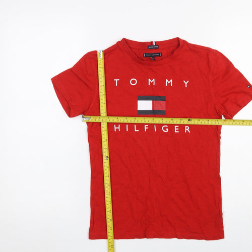 Tommy Hilfiger Boys Red Organic Cotton Logo T-Shirt Size 152