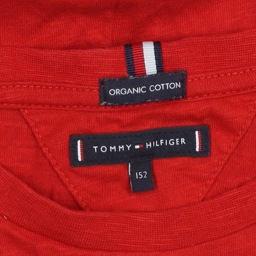 Tommy Hilfiger Boys Red Organic Cotton Logo T-Shirt Size 152